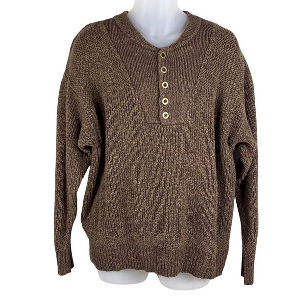 VTG Redhead Mens L Textured Henley Sweater Chocolate Heavyweight Chunky Timeless - Picture 1 of 16